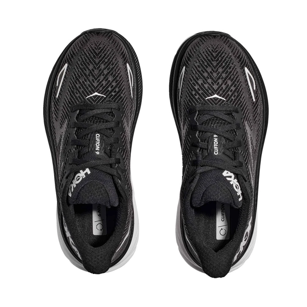 Hoka Clifton 9 Wide 2E Mens Running Shoes Black/White - Image 3