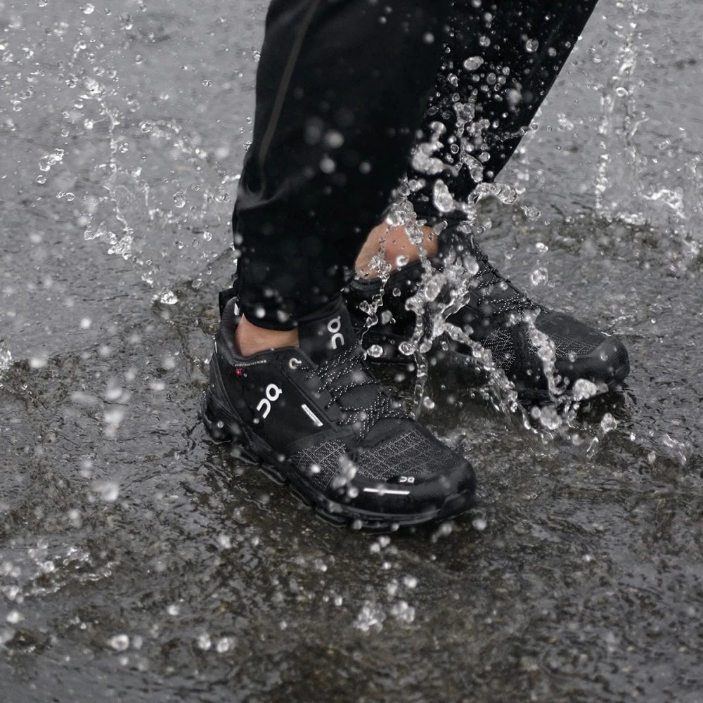 On Cloudflyer Waterproof Womens Road Running Shoes With Support Black & Lunar - Image 3