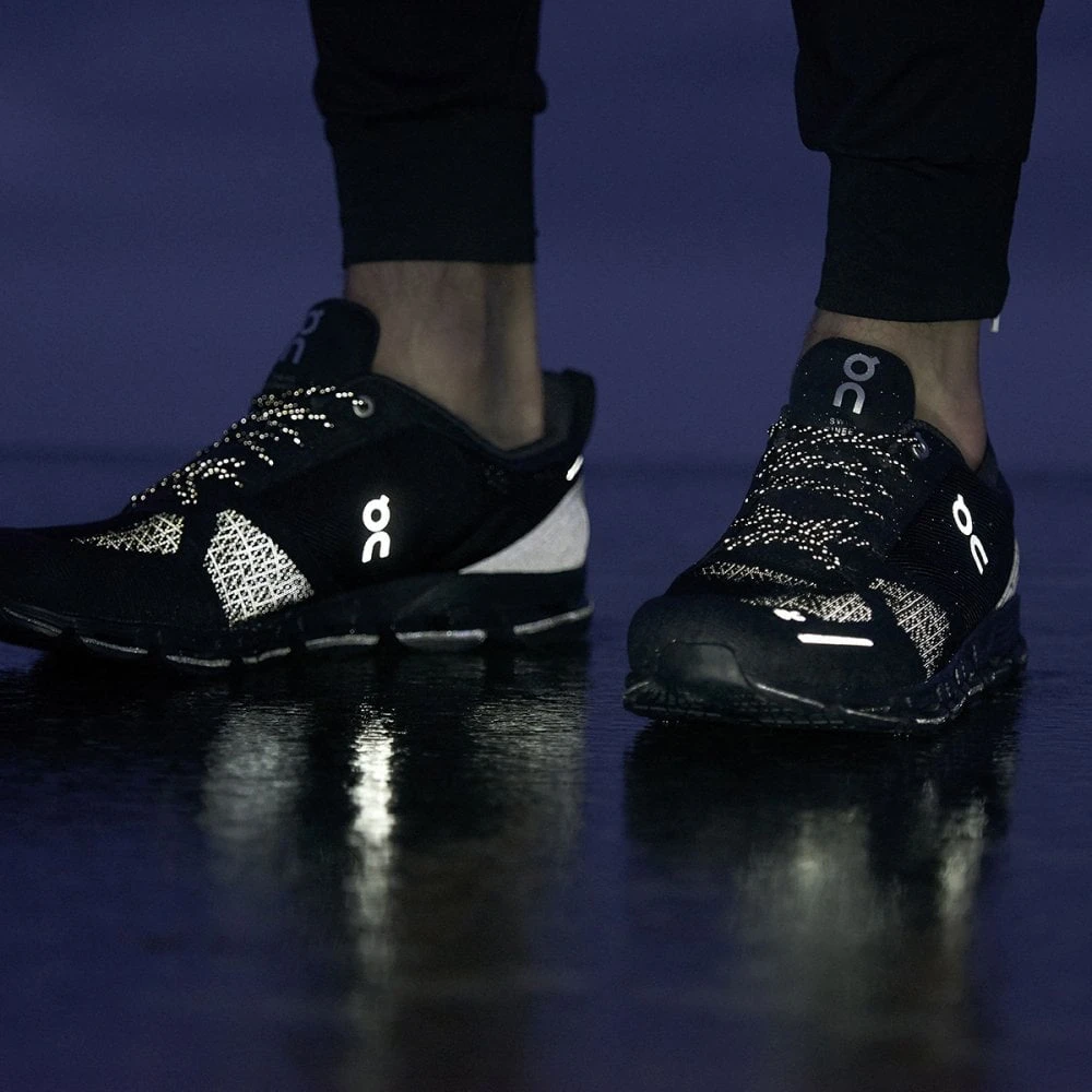 On Cloudflyer Waterproof Womens Road Running Shoes With Support Black & Lunar - Image 4