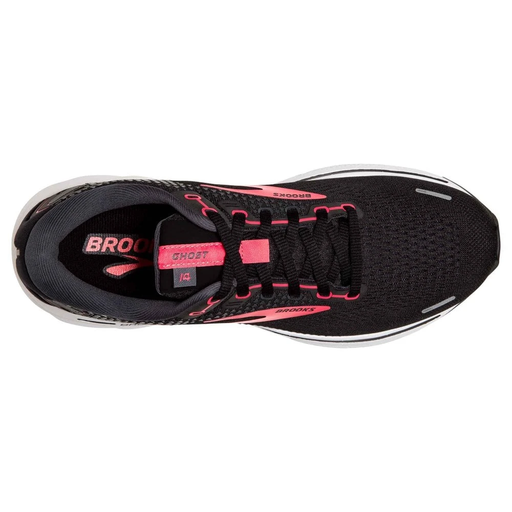 BROOKS Ghost 14 Wide D Womens Road Running Shoes Black/Coral/White - Image 2