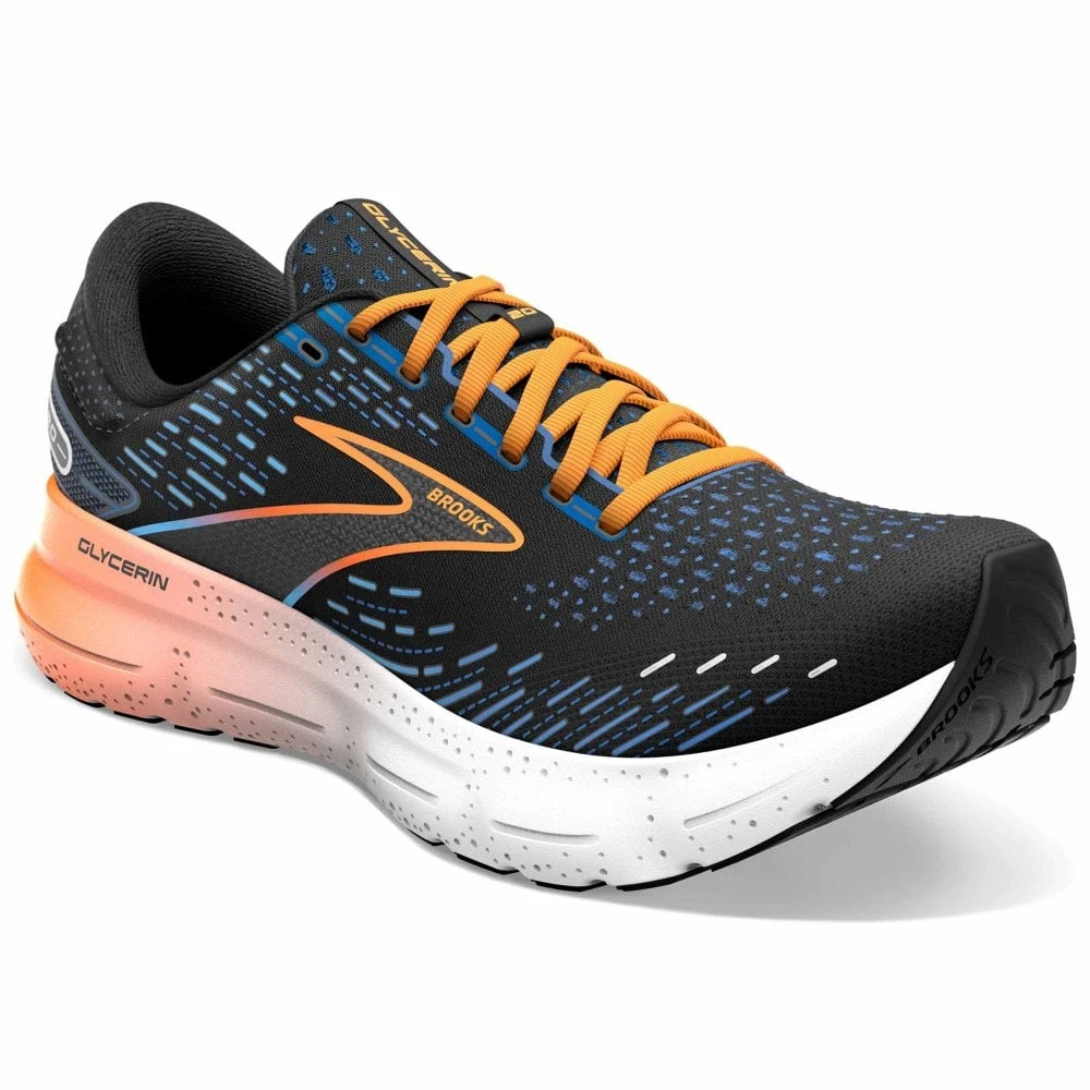 BROOKS Glycerin 20 Wide 2E Mens Running Shoes Black/Classic Blue/Orange